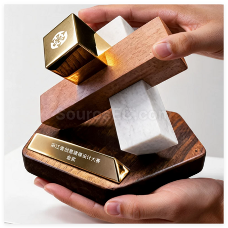 客製化創意幾何木質金屬獎座禮品