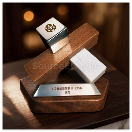 客製化創意幾何木質金屬獎座禮品