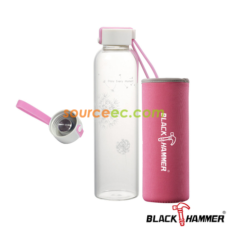 客製化600ML BLACK HAMMER 玻璃水瓶(附布套)禮品
