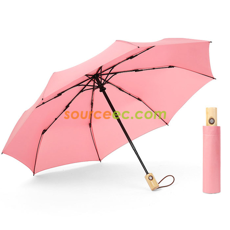 客製化簡約素色防風傘帶實木手柄禮品
