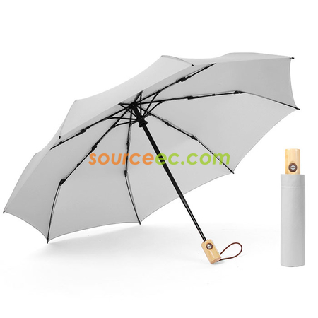 客製化簡約素色防風傘帶實木手柄禮品