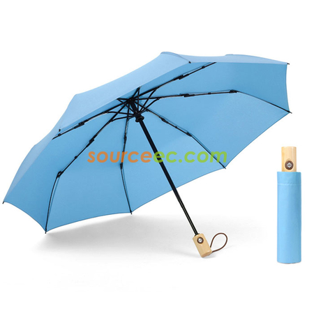 客製化簡約素色防風傘帶實木手柄禮品