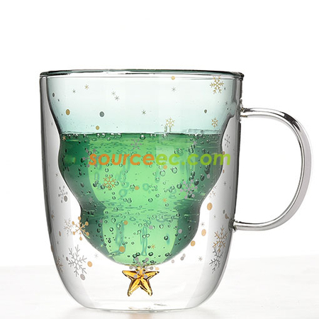 客製化250ML 星空聖誕樹雙層玻璃杯禮品