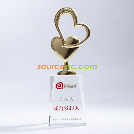 客製化愛心金屬水晶獎座禮品