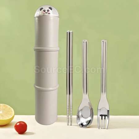 客製化貓熊不銹鋼餐具套裝禮品
