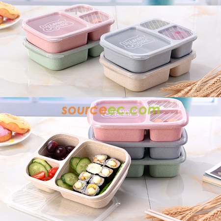 客製化三格小麥秸稈飯盒禮品