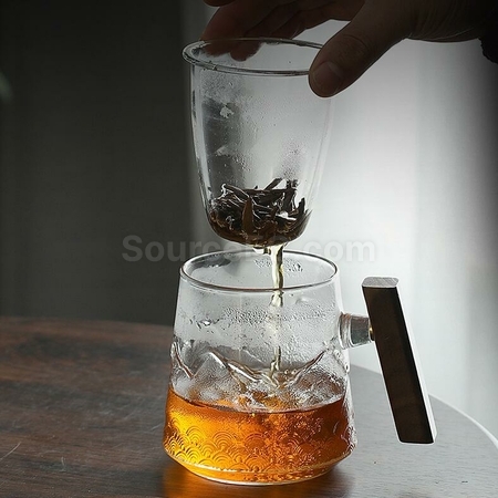 客製化山海茶木柄玻璃泡茶杯禮品