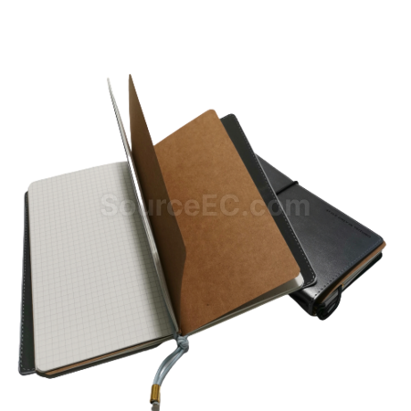 綁帶式記事本、筆記本、黑色、商務用、小尺寸、橫線