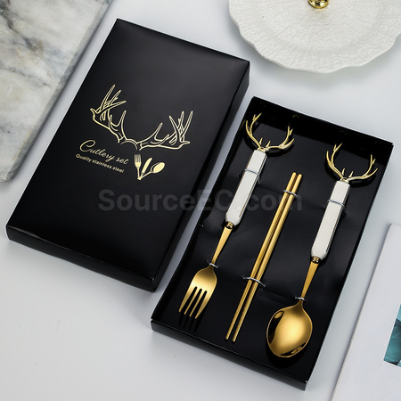 客製化聖誕鹿角不銹鋼餐具禮品