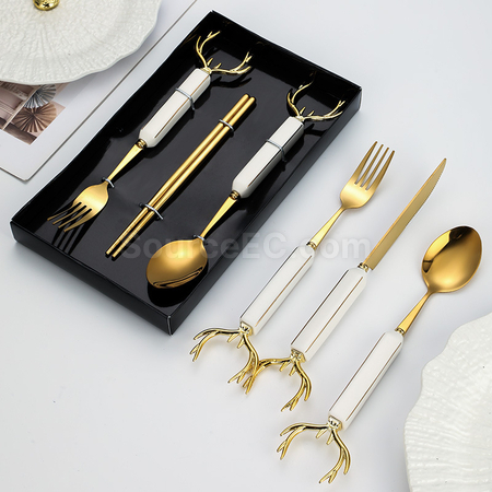 客製化聖誕鹿角不銹鋼餐具禮品