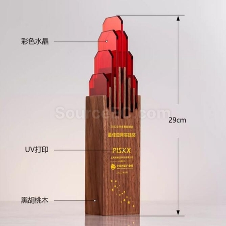 客製化雲頂之巔實木水晶獎座禮品