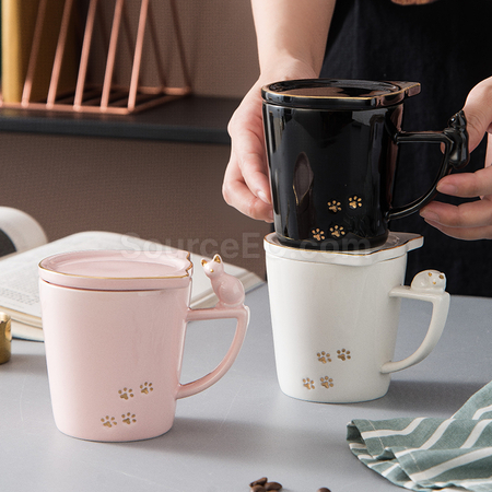 客製化帶蓋貓咪圖案馬克杯禮品