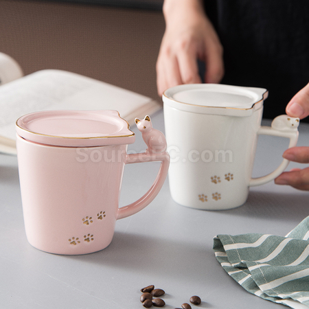 客製化帶蓋貓咪圖案馬克杯禮品