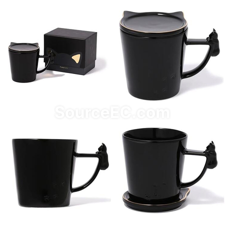 客製化帶蓋貓咪圖案馬克杯禮品