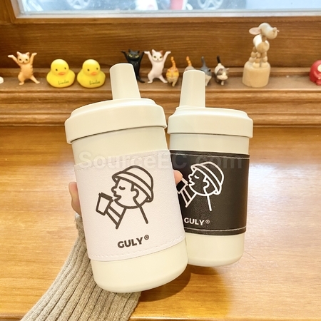 客製化奶茶保溫杯帶木紋可愛小熊皮套禮品