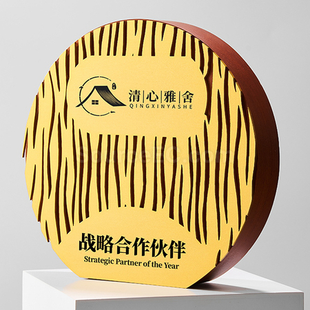 客製化圓形木質金屬獎座禮品