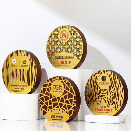 客製化圓形木質金屬獎座禮品