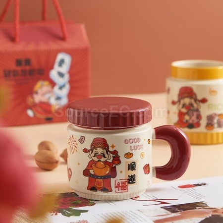 客製化卡通財神爺杯子陶瓷馬克杯禮品