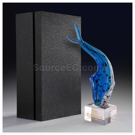 客製化琉璃鯨魚水晶獎座禮品