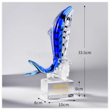 客製化琉璃鯨魚水晶獎座禮品