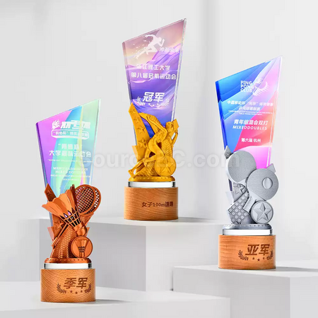 客製化羽毛球網球運動水晶獎座禮品