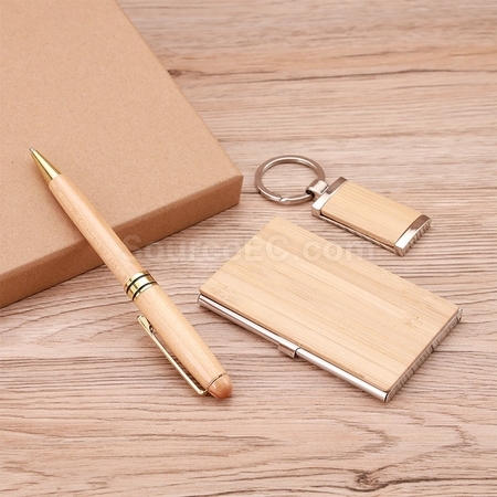 客製化木質鑰匙扣名片夾筆套裝禮品