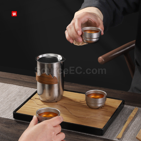 客製化純鈦雙層一壺四杯泡茶套裝禮品