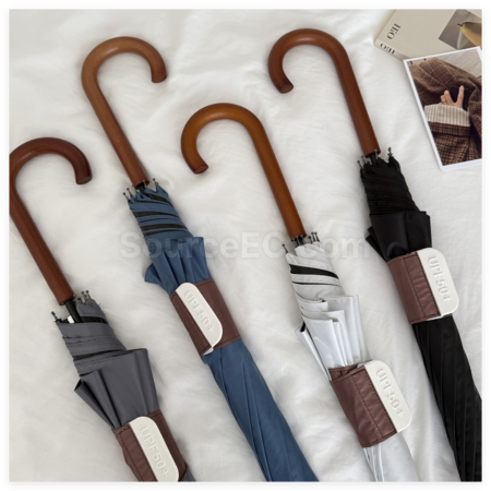 客製化復古木柄黑膠雨傘禮品
