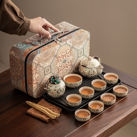 客製化敦煌風翎陶瓷旅行茶具套裝禮品
