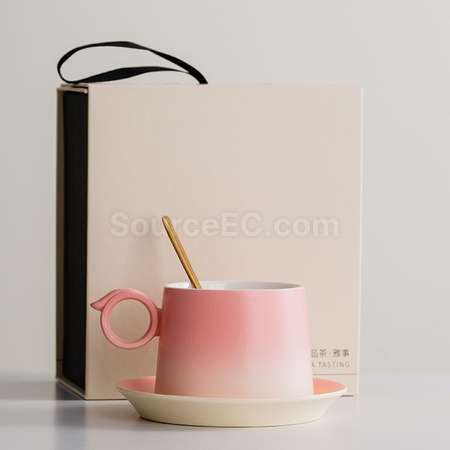 客製化漸變木柄陶瓷咖啡杯禮盒禮品