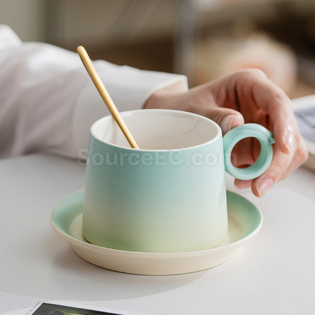客製化漸變木柄陶瓷咖啡杯禮盒禮品